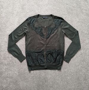 Dolce & Gabbana dark green lace mesh cotton sweater cardigan women's Medium